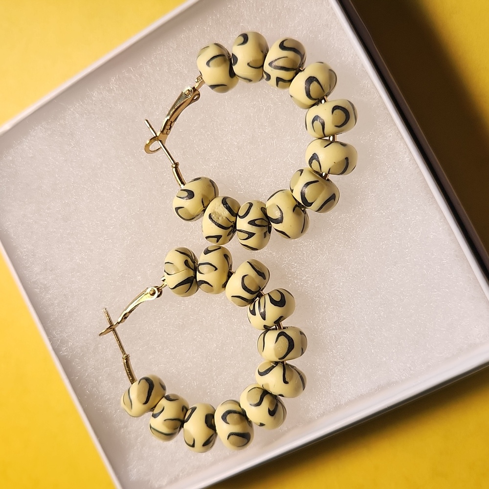 Handmade Leopard Print Bead Hoop Earrings